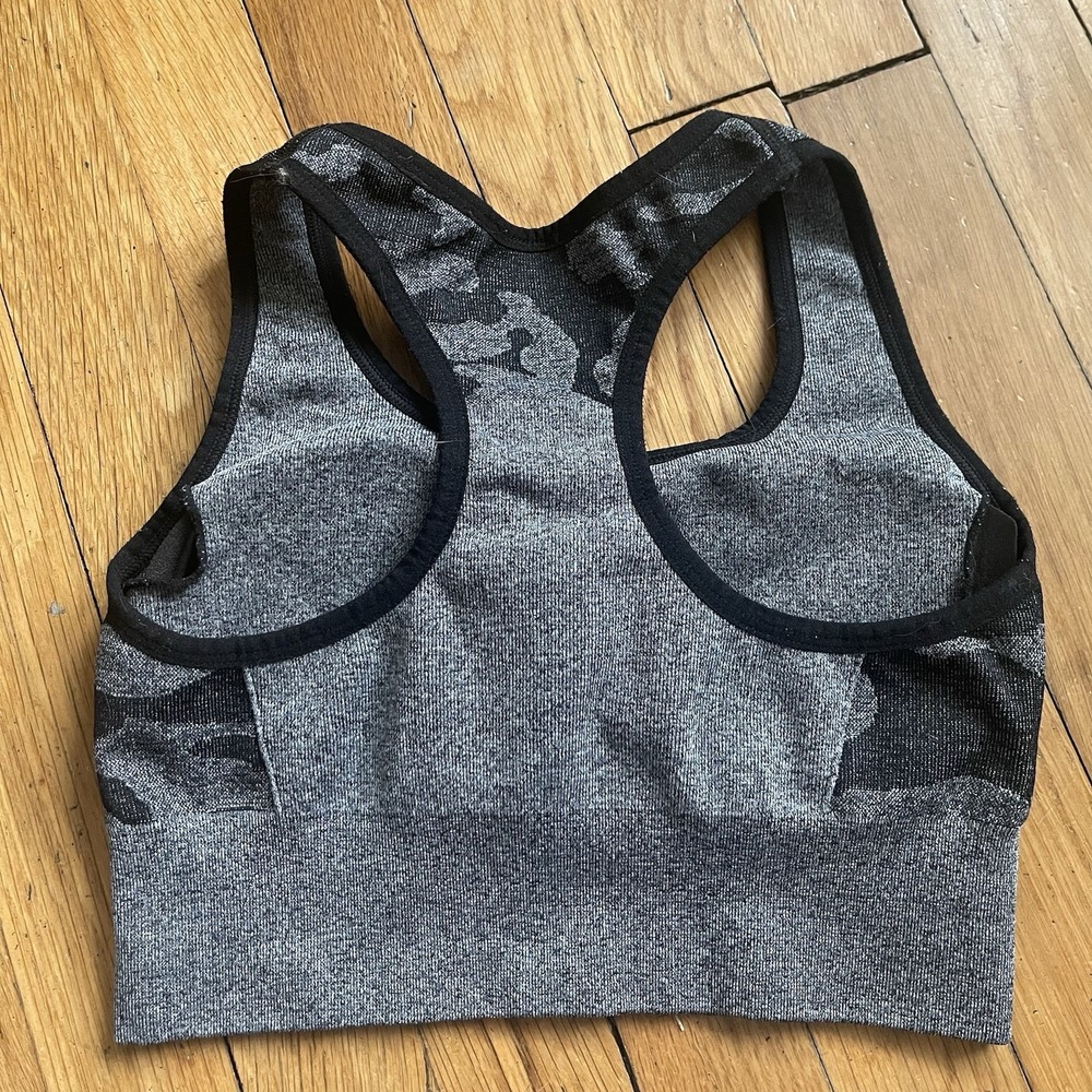 Womens Activewear Set Gray Black Camo Leggings Sports Bra Stretch High Waist - Picture 7 of 7